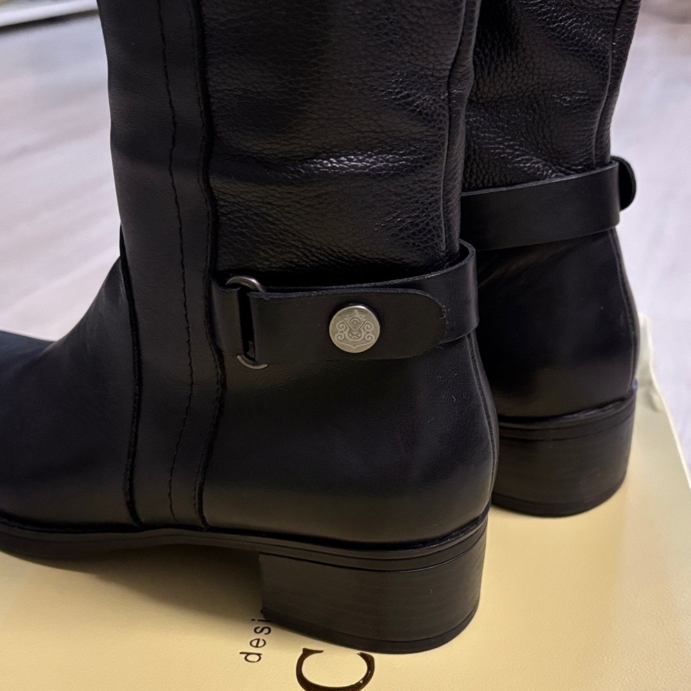 Ladies 8 Franco Sarto Crash Black Leather Riding Moto Tall Boots - Picture 6 of 10